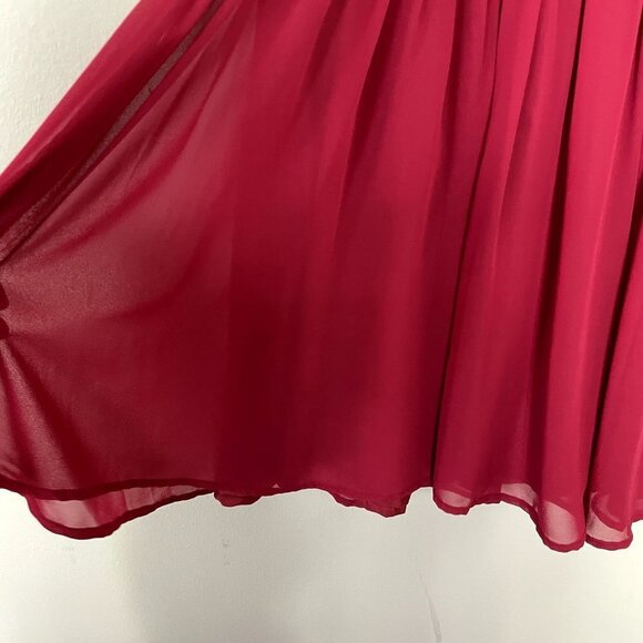 Azazie red knee length v-neck formal dress chiffon style ruched prom size small - Picture 5 of 5